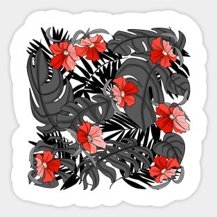 Tropical Wilderness Pattern Black and Red Sticker